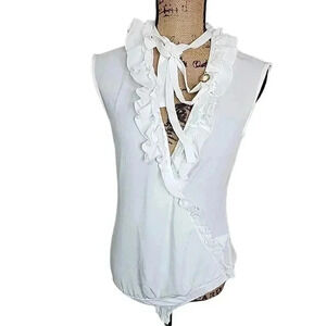 MANGANO White Ruffled open front, very soft body suit. Size Tg.42 US Medium